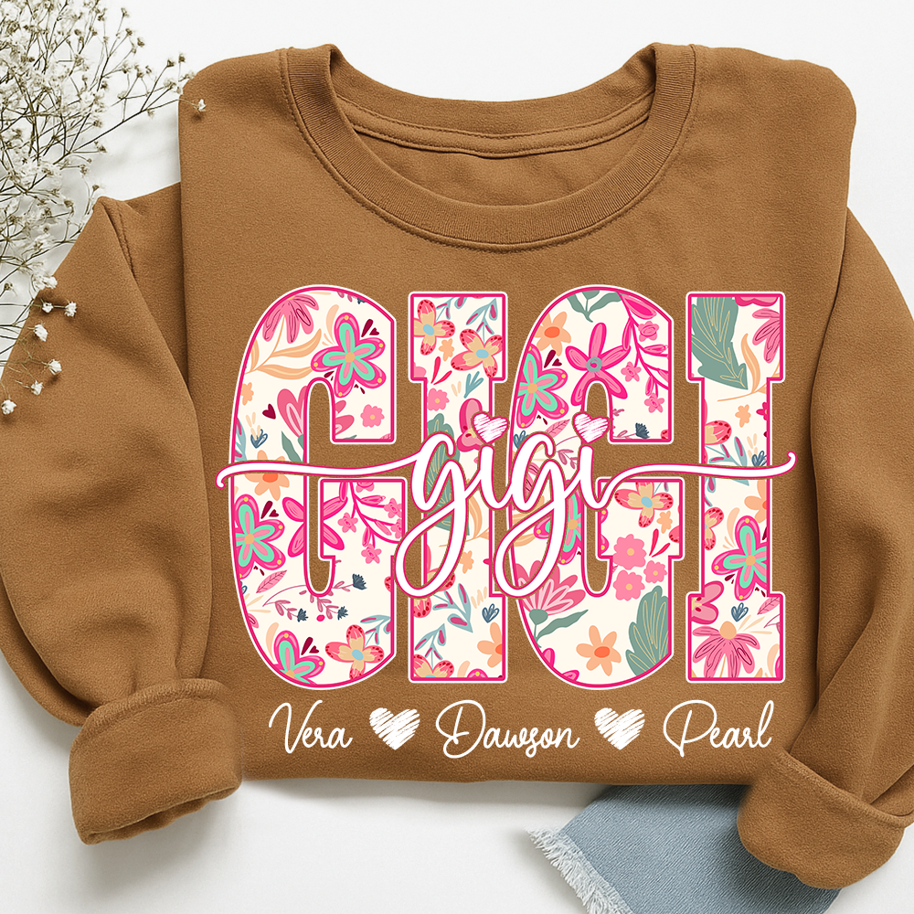 Gigi Sweatshirt Cute Floral Graphic Tee, For Gift Grandma And Kids