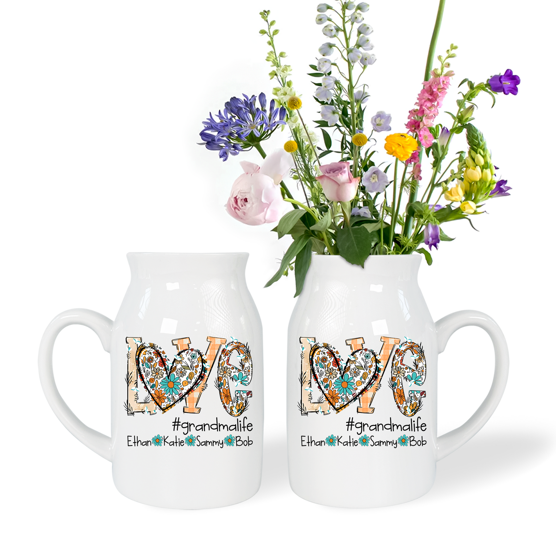 Love Grandma And Kid - Custom Home Decoration Flower Vase According To Family Requirements - Warm Gift For Mother's Day, Ceramic Flower Vase