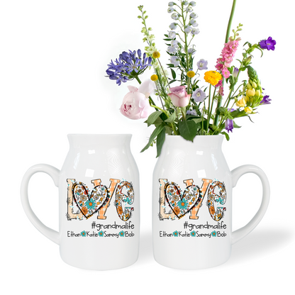 Love Grandma And Kid - Custom Home Decoration Flower Vase According To Family Requirements - Warm Gift For Mother's Day, Ceramic Flower Vase