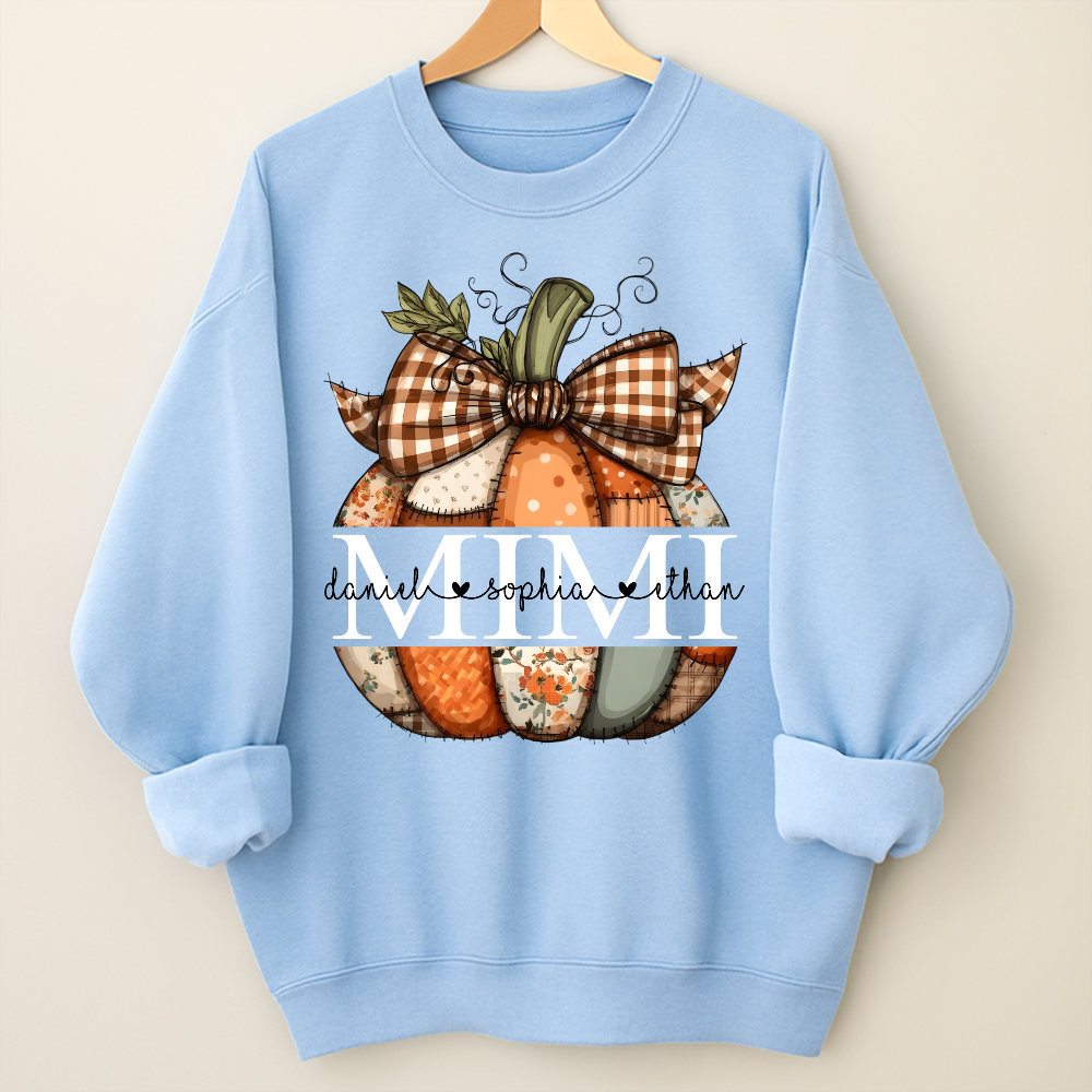 Personalized Fall Pumpkin Sweatshirt – Custom Initial Monogram with Family Names, Cozy Autumn Crewneck for Women