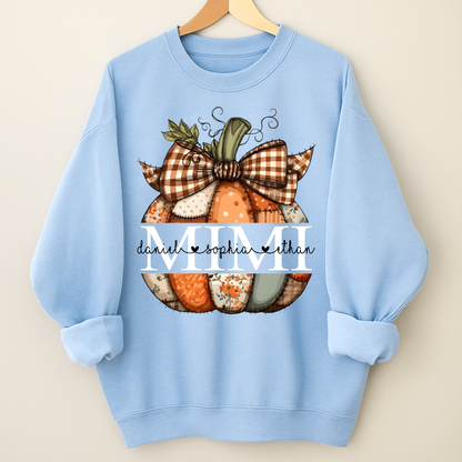 Personalized Fall Pumpkin Sweatshirt – Custom Initial Monogram with Family Names, Cozy Autumn Crewneck for Women