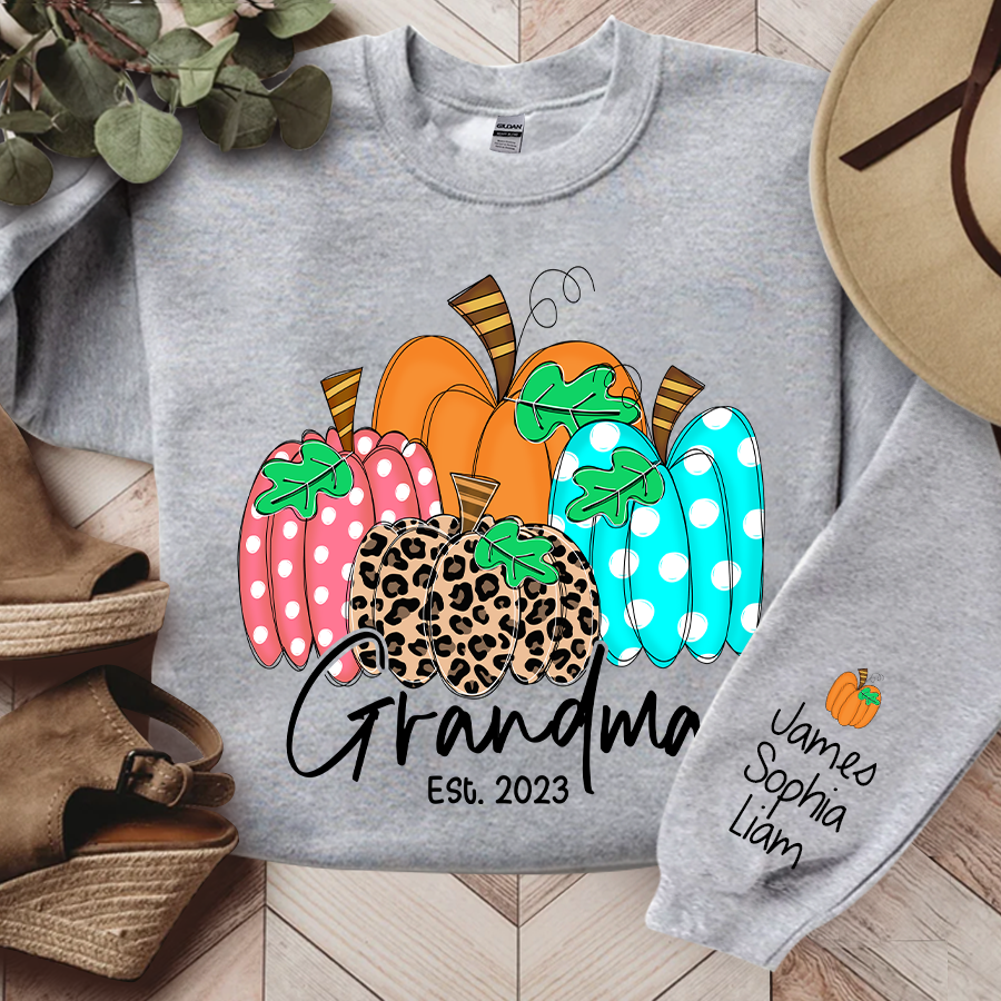 Grandma Est Pumpkin Fall Autumn, Custom Grandma & Kids Sweatshirt, Grandma Gift TH