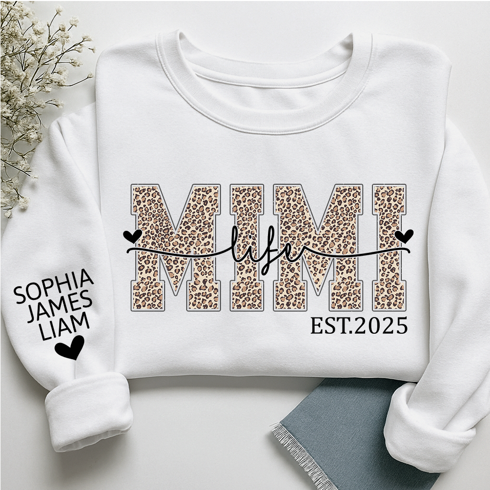 Mimi Life Leopard Sweatshirt, Personalized Grandma Est With Grandchildren Names