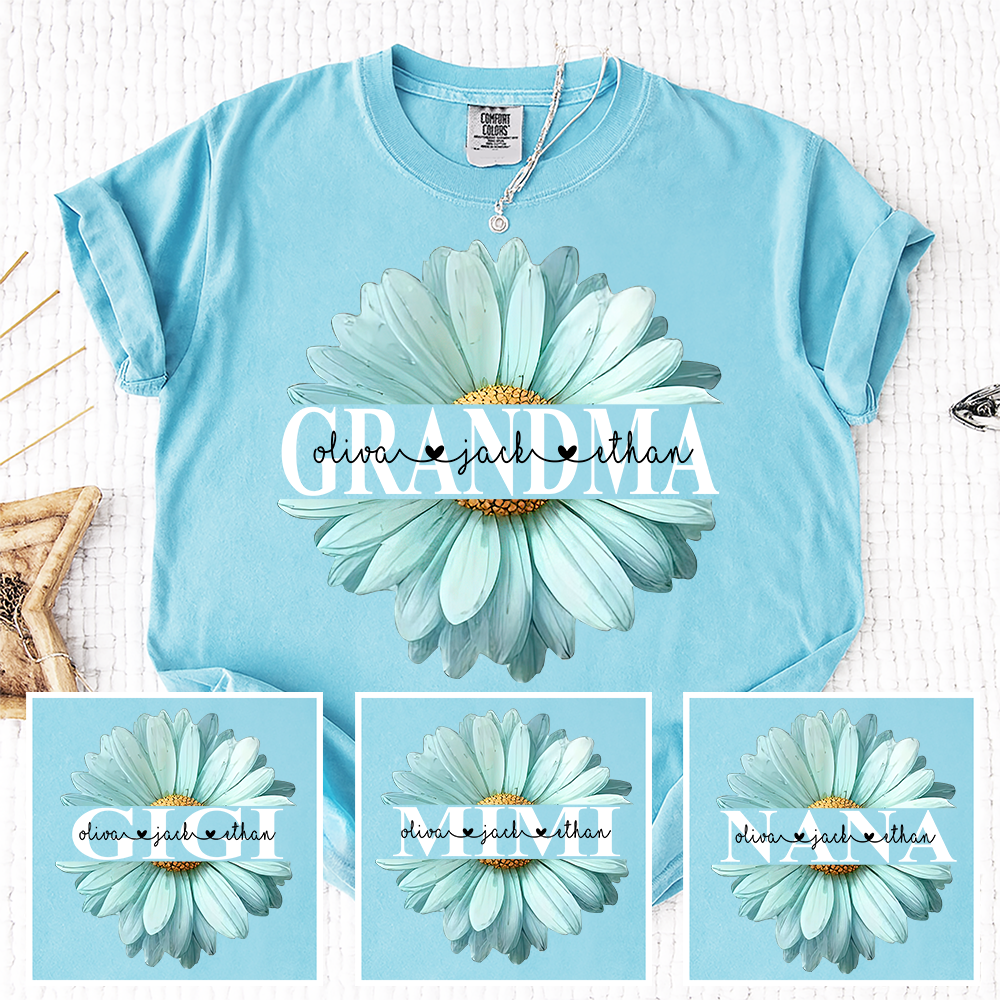Comfort Colors® Personalized Grandma Flower Daisy Shirt with Kids Names, Custom Daisy Floral Grandma Nana Mimi T-Shirt, Meaningful Gift for Mother’s Day Birthday