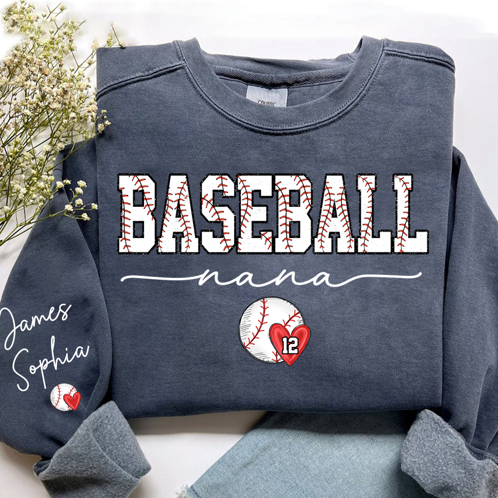 Personalized Baseball Mimi Sweatshirt With Grandkids Names and Number, Custom Sports Grandma Pullover Sweatshirt