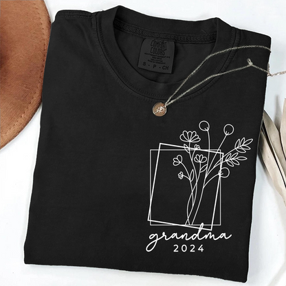 Comfort Colors® T-Shirt with Flowers, Custom Nickname Grandma And Kids