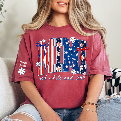Patriotic Mimi T-Shirt for America’s 250th Anniversary | Red, White, and 250 Stars & Stripes