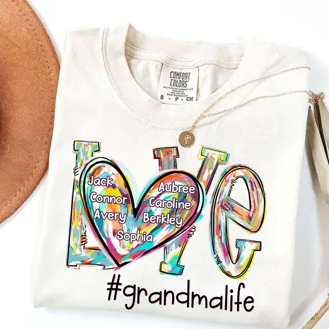 Comfort Colors® Love Grandma Color T-Shirt, Custom Grandma With Grandkids Shirt
