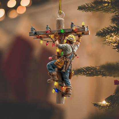 Personalized Lineman Ornament 2025 – Custom Name Electrician Climbing Pole Christmas Ornament Gift for Lineman Ornament
