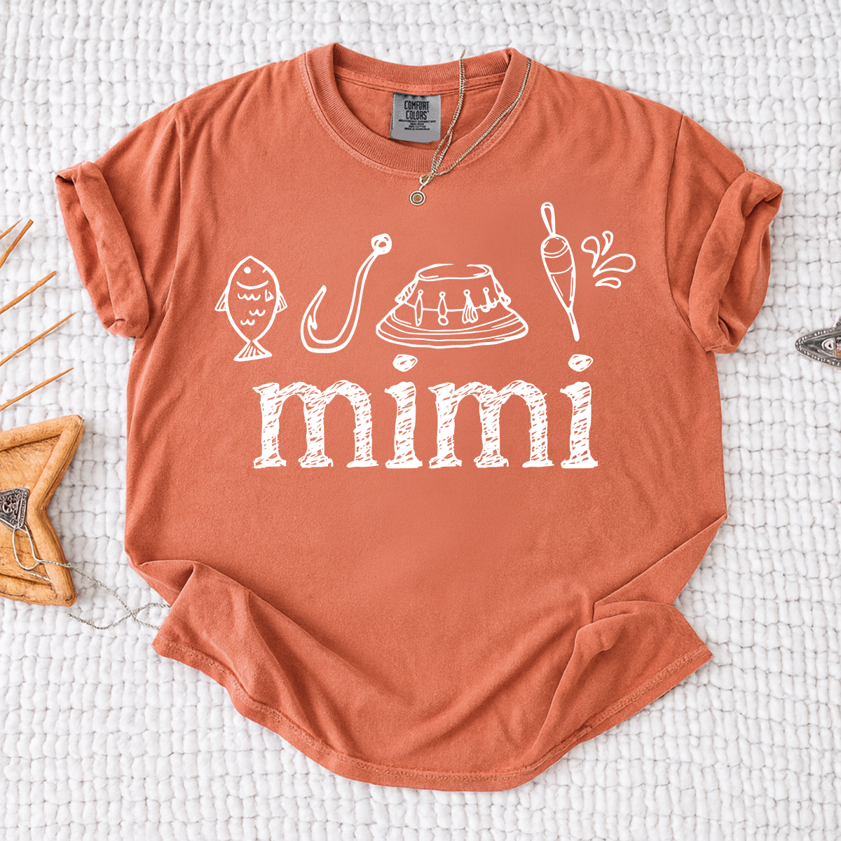 Comfort Colors® Mimi Fishing Lover Tee, Grandma Angler Shirt for Women, Custom Nickname Fishing T Shirt, Fisherwoman Gift Idea, Lake Day Outfit