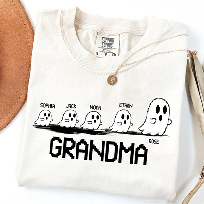 Comfort Colors® Custom Ghost Family T-shirt, Grandma Halloween with Kids Names