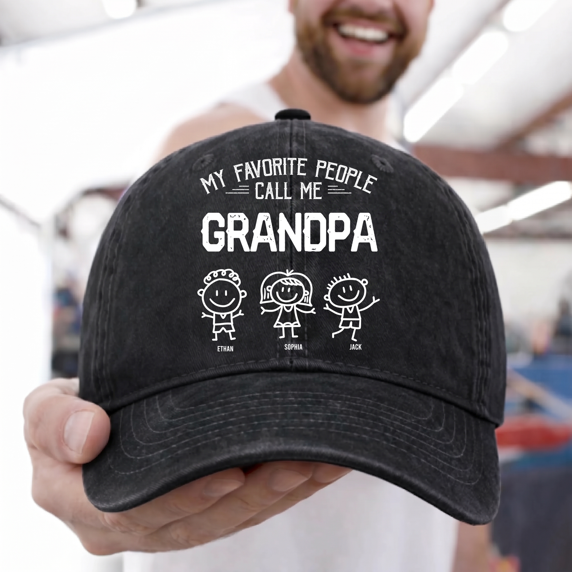Personalized Washed Denim Baseball Shirt for Grandpa