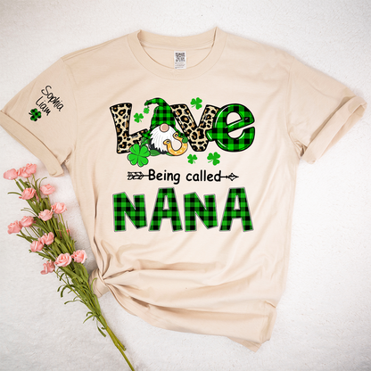 Nana St Patrick’s Day Shirt, Love Being Called Nana with Shamrocks and Gnome, Custom Grandma Shirt from Kids