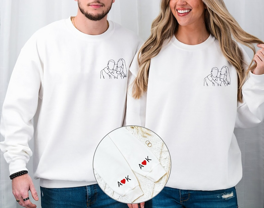 Custom Embroidered Portrait Hoodie from Photo, Personalized Couple Portrait Outline Hoodie, Matching Couple Gifts, Valentines Day Gifts Hoodie, Sweatshirt