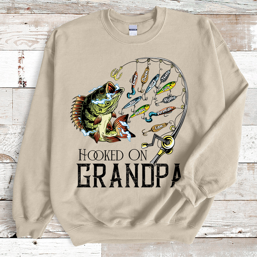 Personalized Hooked On Grandpa Fishing With Kids Name Sweatshirt