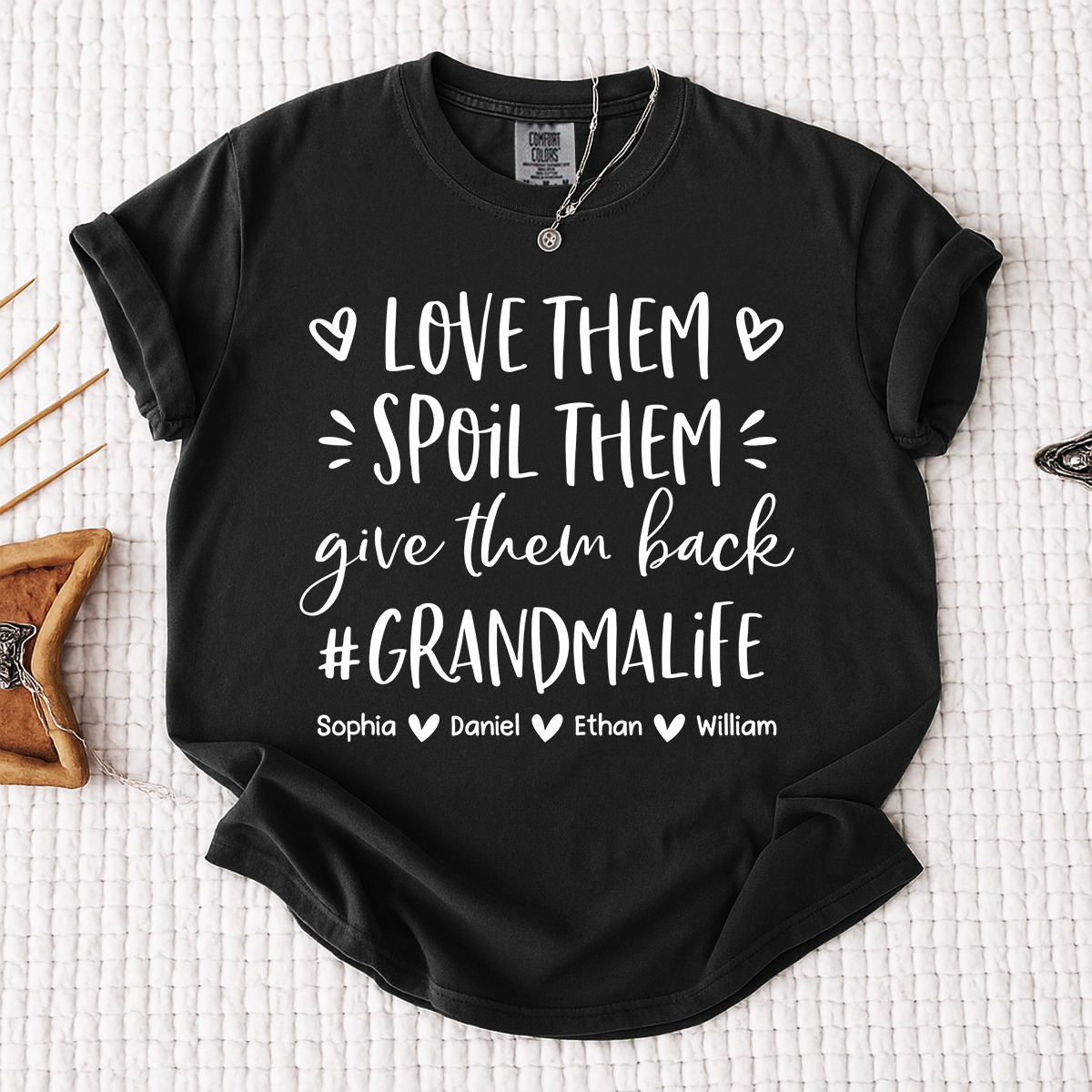 Comfort Colors Grandma Life Shirt Funny Grandma Tee, Personalized with Grandkids Names, Love Them Spoil Them Give Them Back Quote
