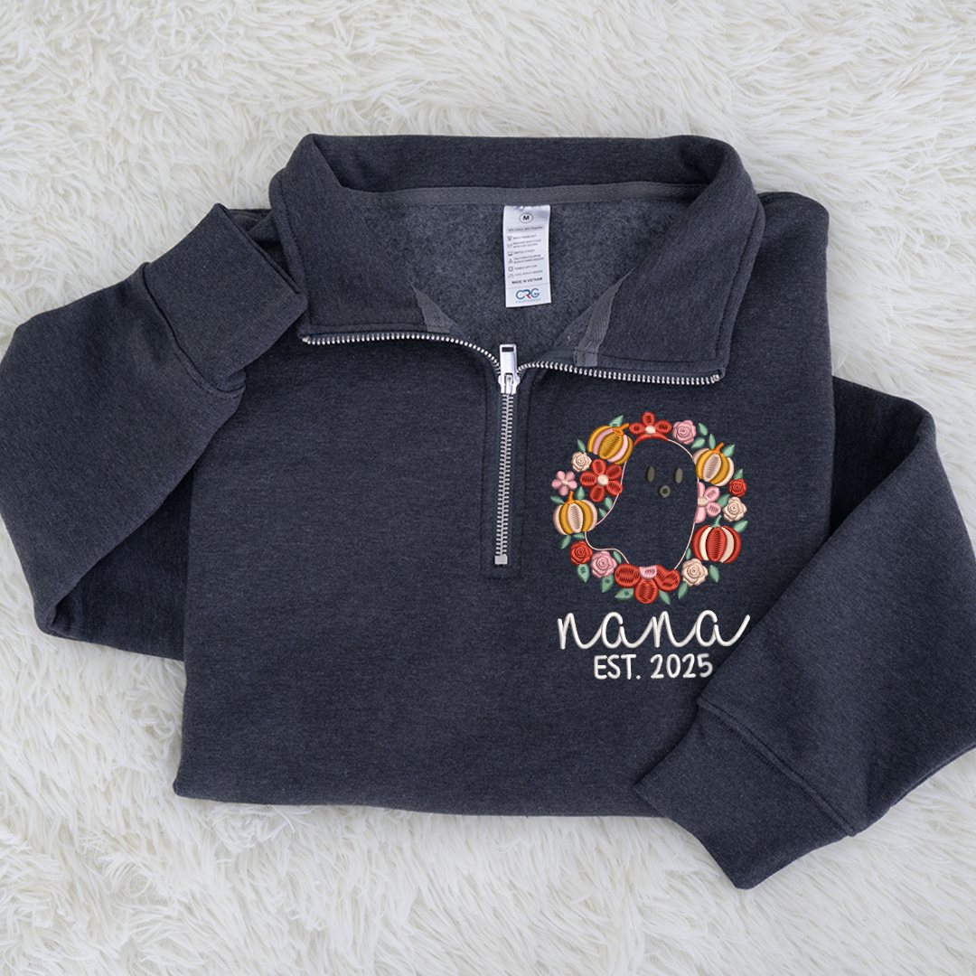 Custom Embroidered Nana Flower est Sweatshirt And Grandkids Quarter Zip Sweater