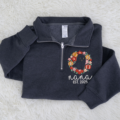 Custom Embroidered Nana Flower est Sweatshirt And Grandkids Quarter Zip Sweater
