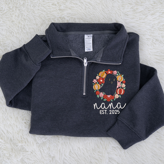 Custom Embroidered Nana Flower est Sweatshirt And Grandkids Quarter Zip Sweater
