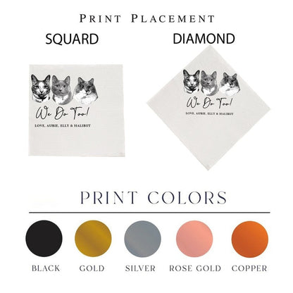 Personalized Pet Outline Wedding Napkins,Custom Cat Cocktail Napkins,Custom Pet Napkins,Customized Pet Napkins,Custom Glass Cocktail Napkins