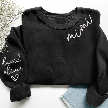 Embroidered Custom Mimi Heart Sweatshirt, Gift for Grandma And Grandchild