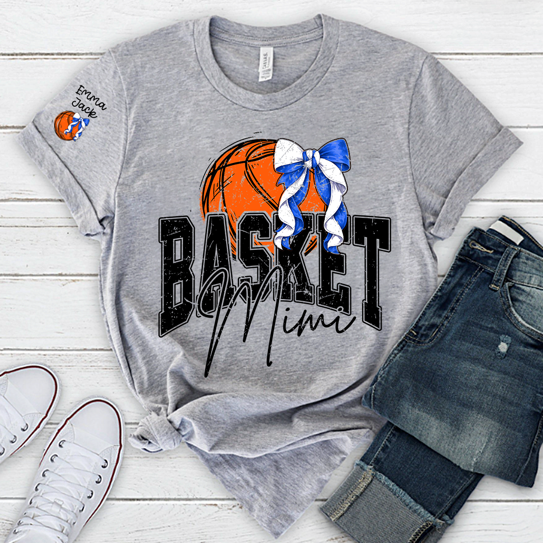 Basketball Mimi Shirt Personalized with Grandkids Names, Custom Basketball Family Tee