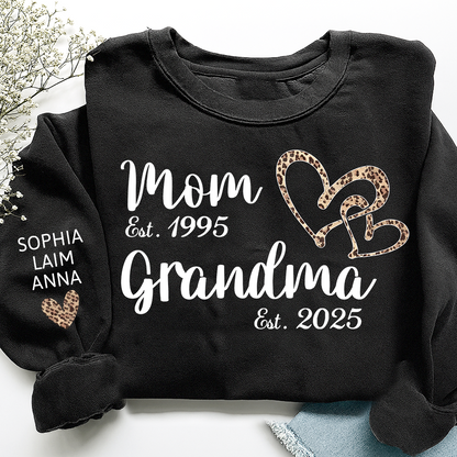 Mom Est Grandma Est personalized sweatshirt, A Loving Gift For The Family On Valentine's Day