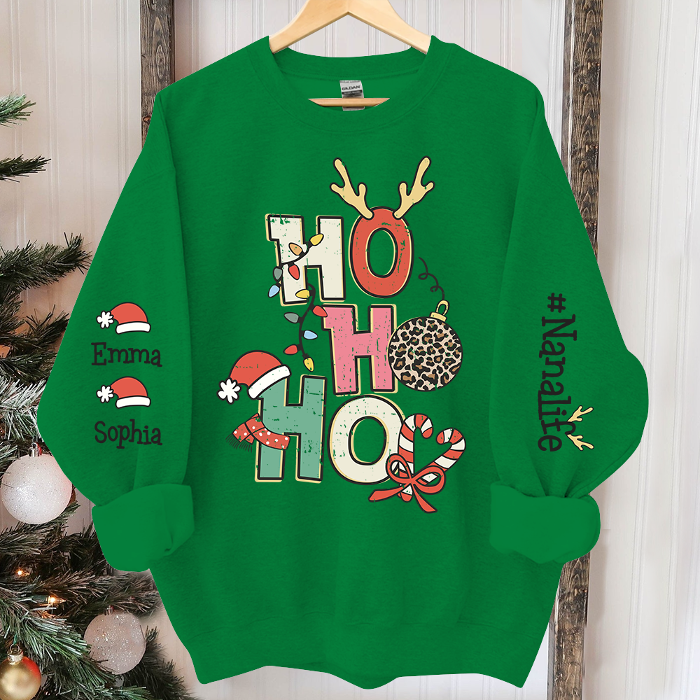 Retro Ho Ho Ho Christmas Sweatshirt, Custom Nana And Kids, Grandma Gift TH Sweatshirt