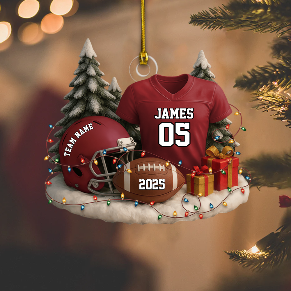 Personalized Football Ornament 2025 – Custom Name Jersey and Helmet Christmas Tree Decoration Ornament