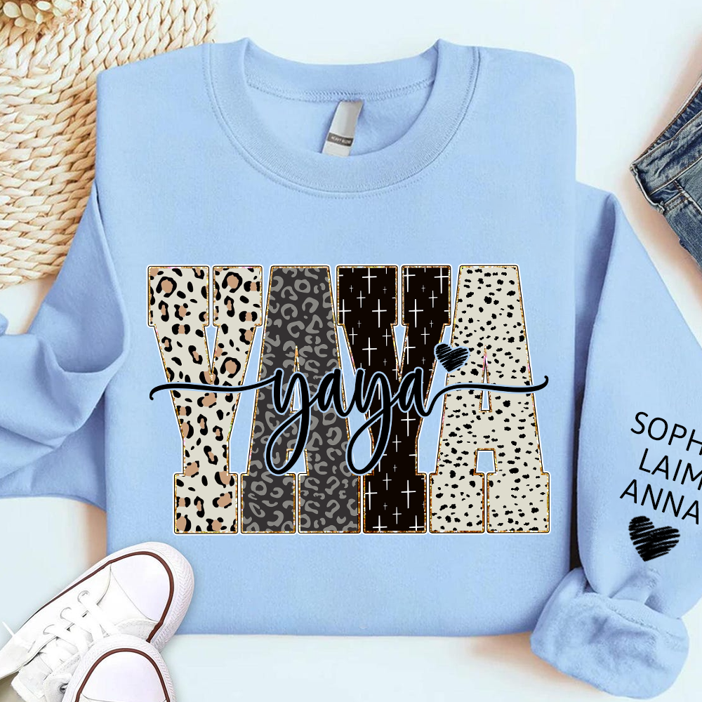 Personalized YaYa Leopard Sweatshirt – Custom Bible Style Design, Unique Gift for Grandma and Her Grandkids