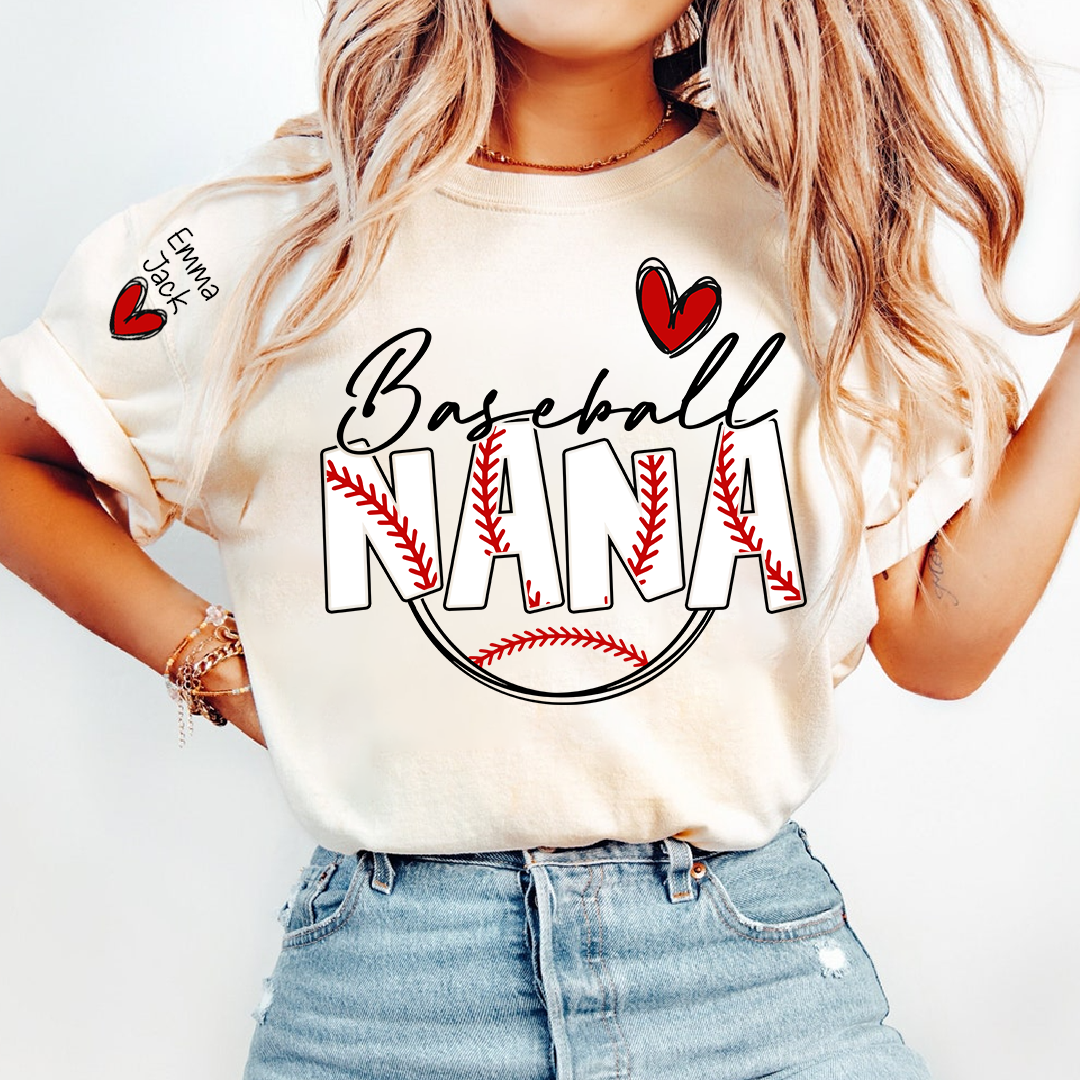 Personalized Baseball Nana T-Shirt, Custom Nana Tee for Proud Baseball Grandma, Give Grandma And Kids
