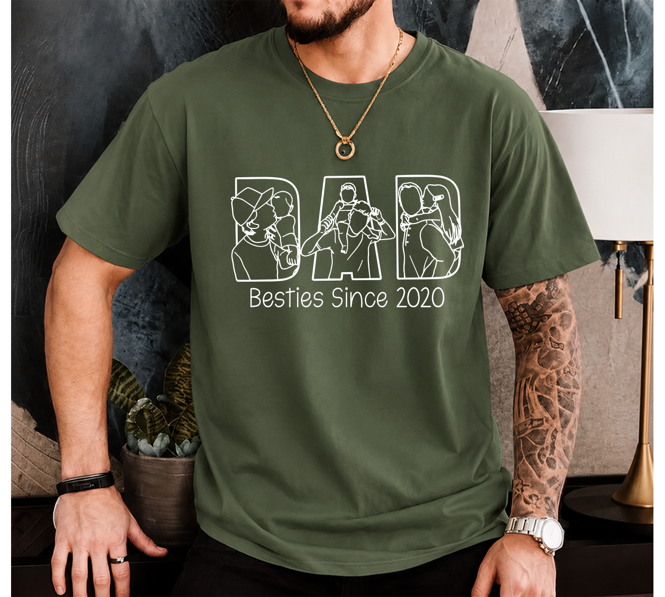 Personalized Photo Dad T-Shirt – Custom Line Art Family Design Gift for Daddy Papa Dad