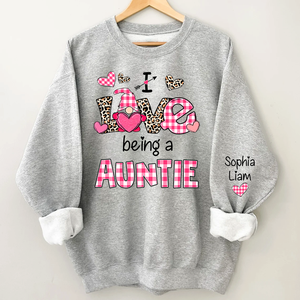 Personalized I Love Being an Auntie Sweatshirt with Kids Names, Valentine Inspired Family Clothing