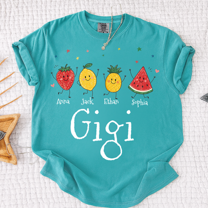 Comfort Colors® Personalized Gigi Shirt with Grandkids Names, Cute Fruit Family Grandma Tee, Custom Gigi Gift from Grandchildren, Summer Family Shirt