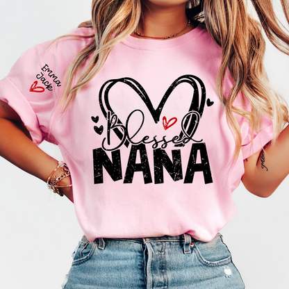 Blessed Nana Shirt, Personalized Family T Shirt with Custom Grandkids Names and Heart Design
