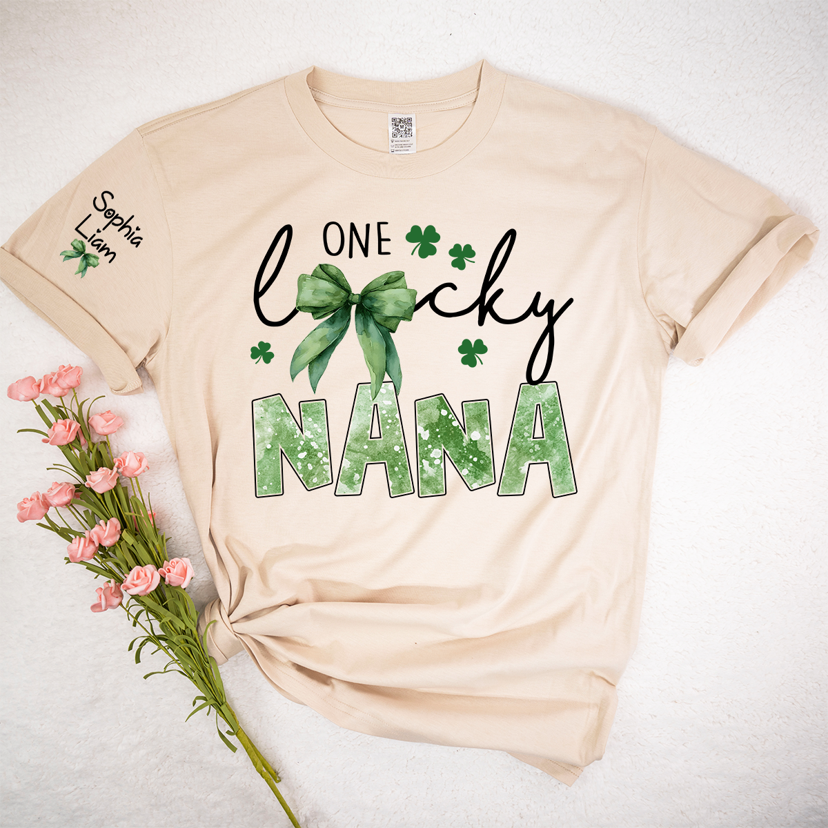 One Lucky Nana Shirt for St Patrick’s Day, Personalized Grandma Shamrock Clover T Shirt with Kids Names