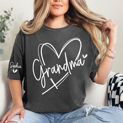 Grandma And Grandkids Heart Tshirt Personalized Family Name T Shirt For Grandma