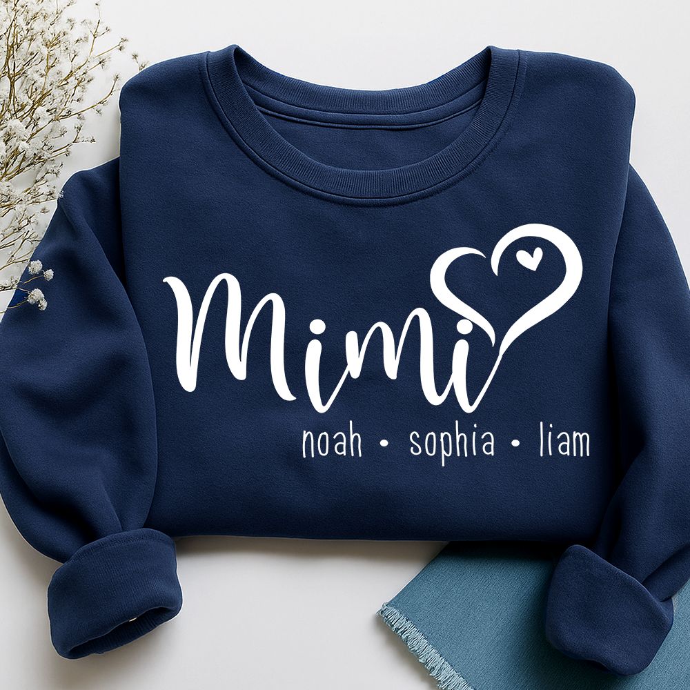 Personalized Mimi Heart Sweatshirt, Gift for Grandma and Kids, Unique Gift for Grandma and Family