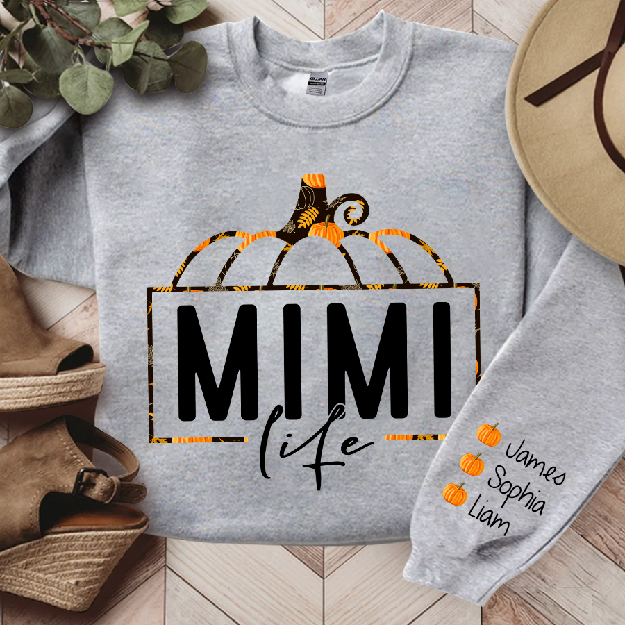 Mimi Life Pumpkin Fall Autumn Sweatshirt, Custom Mimi & Kids, Grandma Gift TH Sweatshirt