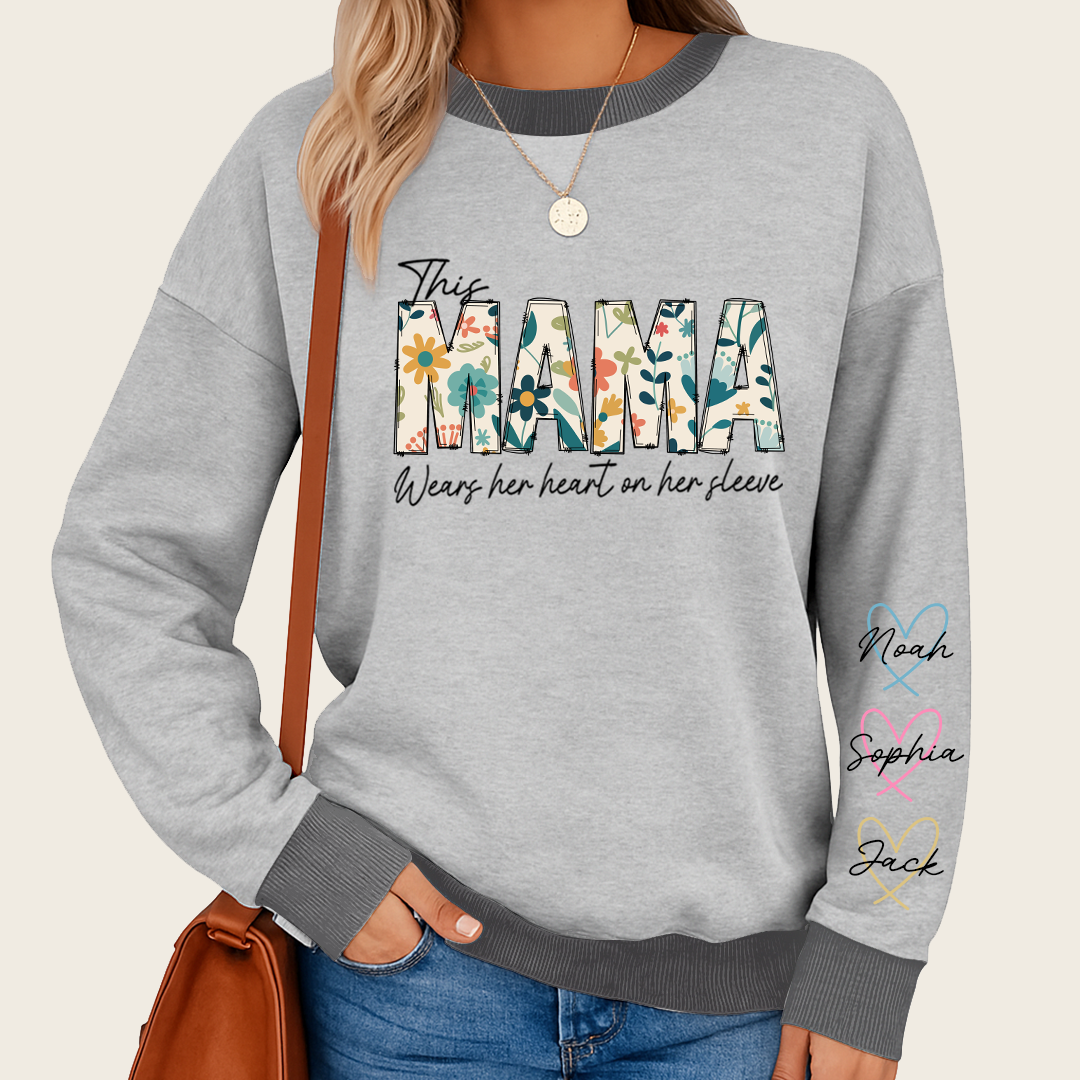 Personalized Wear Your Heart on Your Sleeve Sweatshirt MIX with Kids’ Names For Mom And Grandma Gift  Sweatshirt MIX