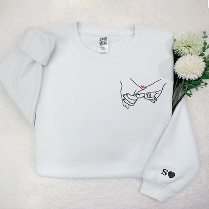 Hand Couple Embroidered, Custom Initials On Sleeves TH Sweatshirt