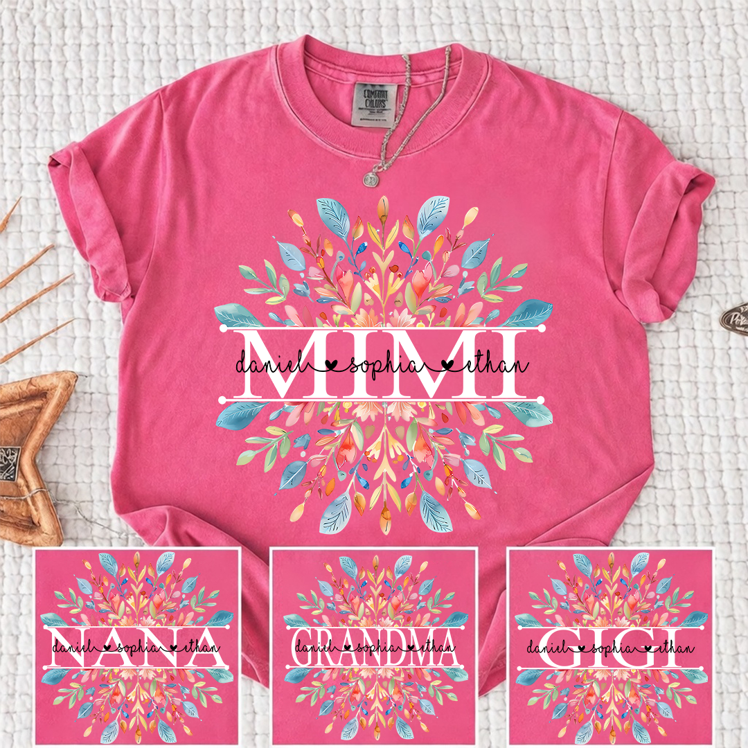 Comfort Colors Personalized Mimi Shirt with Floral Design – Custom Family Name Shirt for Grandma