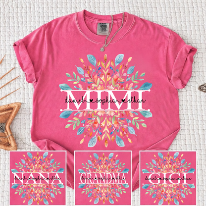 Comfort Colors Personalized Mimi Shirt with Floral Design – Custom Family Name Shirt for Grandma
