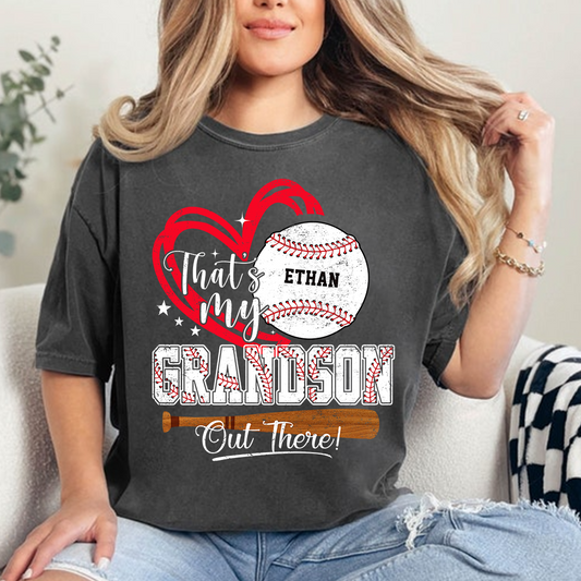 That’s My Grandson Out There Baseball Shirt, Personalized Sports Family T Shirt with Custom Name