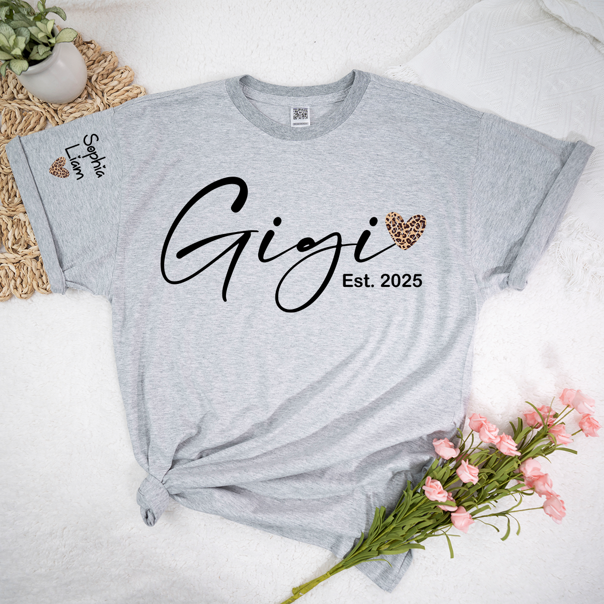 Gigi Est 2025 Shirt, New Gigi Grandma T Shirt with Leopard Heart, Cute Gift for Gigi