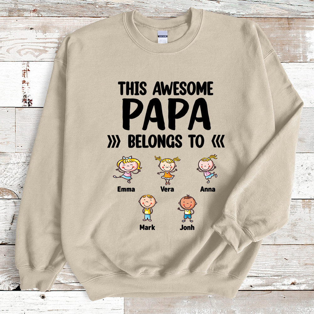 Custom This Awesome Papa Belongs to Grandkids Name Sweatshirt