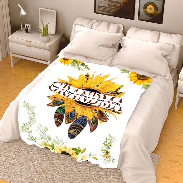 Personalized Sunflower Grandma Blanket, Sunflower Blanket, Grandmother Blanket, Mimi Nana Blanket, Mother's Day Blanket CL01