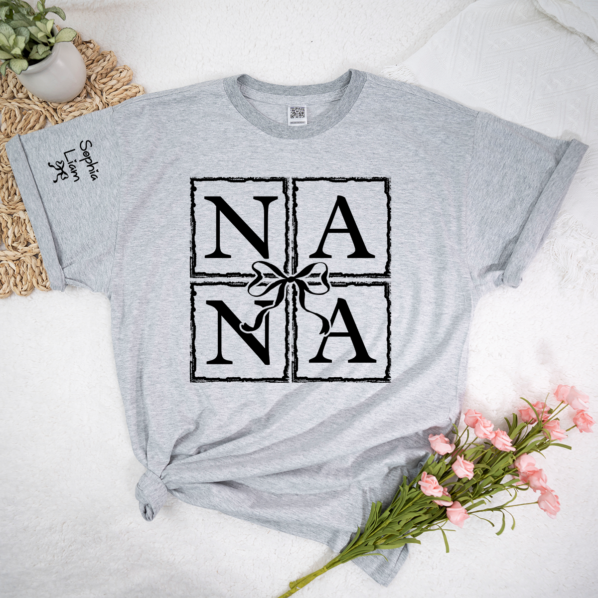 Nana Shirt with Bow Design, Personalized Nana T-Shirt for Women, Custom Grandmother Apparel, Family Role Clothing