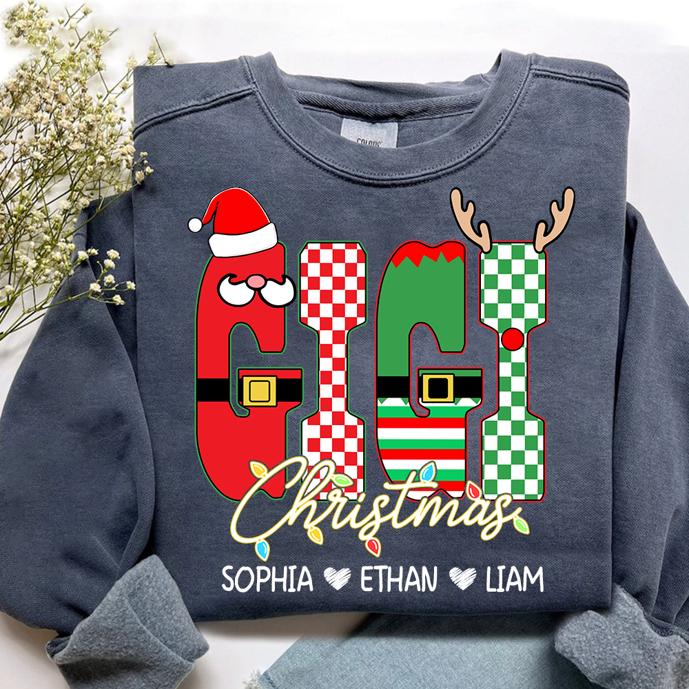 Preppy Merry Christmas Mimi Sweatshirt, Customized Name Gifts for Grandma and Kids