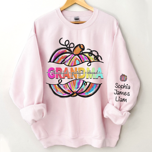 Personalized Grandma Pumpkin Color Autumn, Thankful Grateful Blessed Sweatshirt, Grandma Gift TH